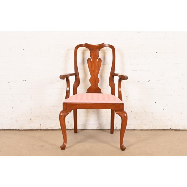 Henkel Harris Queen Anne Solid Cherry Wood Armchair or Dining Captain Chair For Sale - Image 11 of 11
