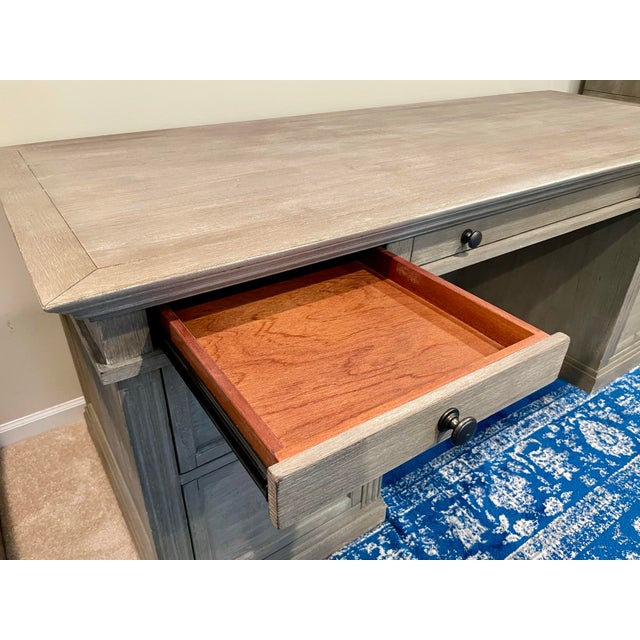 2010s Pottery Barn Livingston Executive Desk Gray Wash For Sale - Image 5 of 8