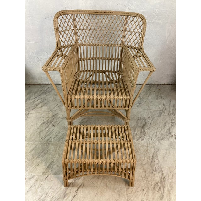 Tan Vintage Rattan Club Chair and Ottoman For Sale - Image 8 of 10