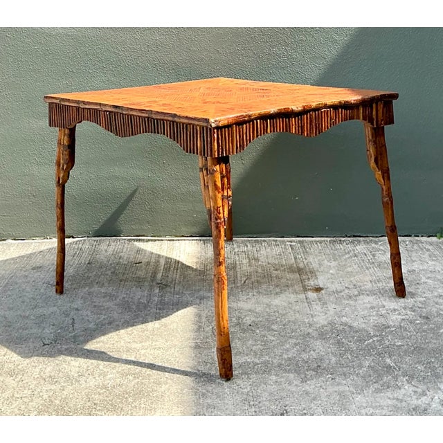 Vintage Light Bamboo Parquetry Game Table For Sale - Image 4 of 12