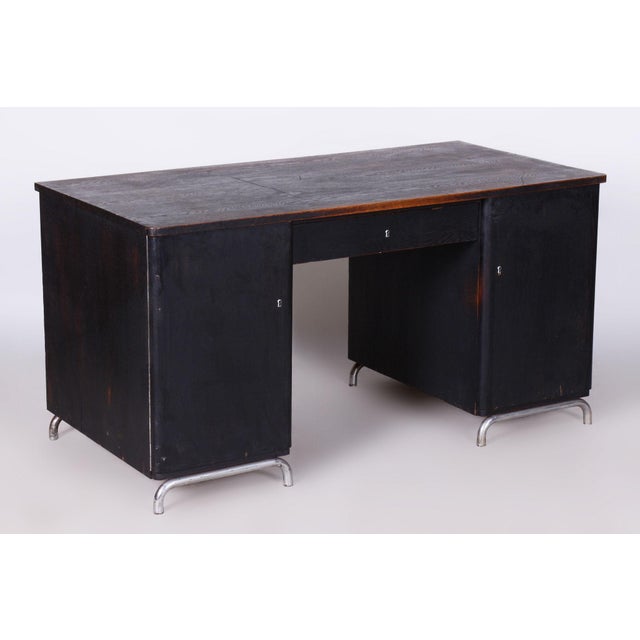 Art Deco Writing Desk in Chrome & Oak attributed to Robert Slezak, Czech, 1930s For Sale - Image 12 of 15