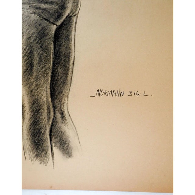 Vintage circa 1950's charcoal drawing male figure study by Charles Berkeley Normann (1903-1985) Texas. Signed lower right,...