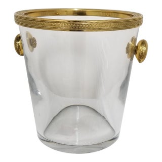 Hollywood Regency French Glass & Brass Champagne Bucket | Vintage Ice Bucket Wine Cooler For Sale