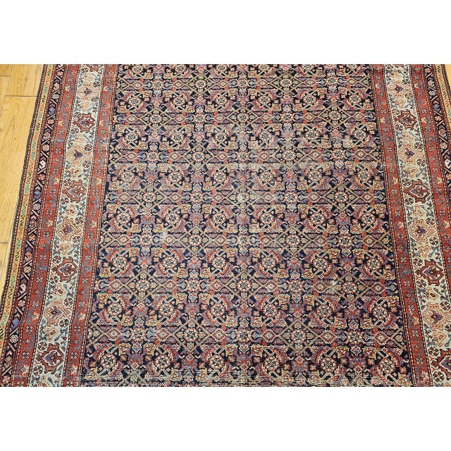 19th Century Persian Farahan Gallery Rug, Hand-Knotted Wool, Allover Herati Geometric Pattern, Ivory & Red, 7x16 For Sale - Image 9 of 15
