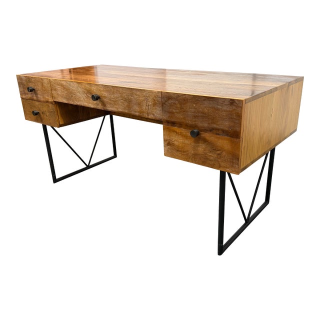 Crate & Barrel Atwood Rustic Industrial Desk For Sale