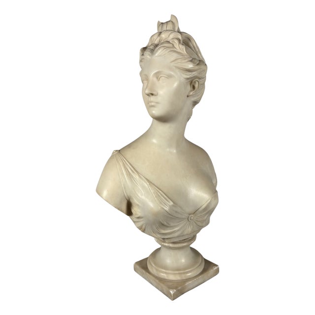 After Jean-Antoine Houdon, Bust of Diana, 1800s, White Marble Sculpture For Sale