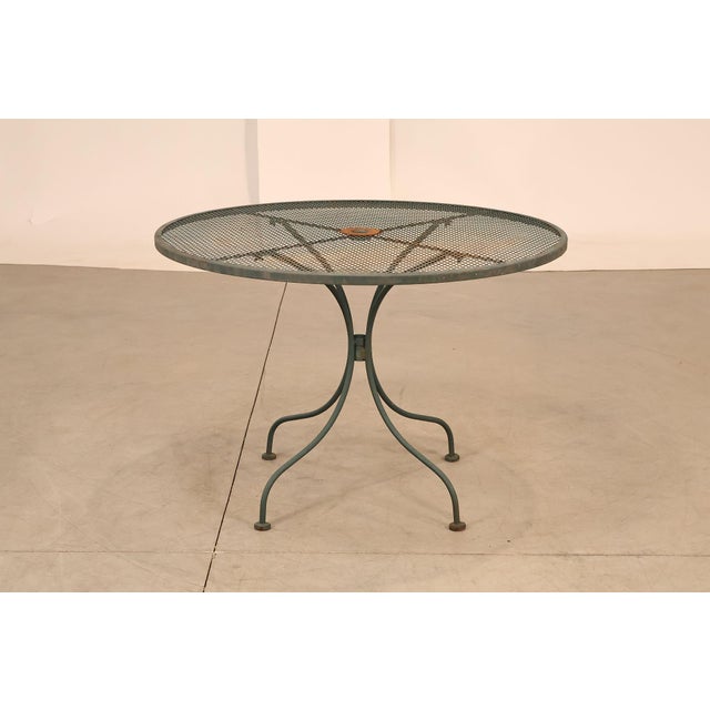 Vintage Wrought Iron Round Patio Table And Four Chairs Set For Sale - Image 12 of 18