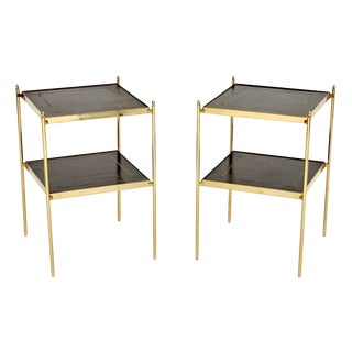 Vintage Brass and Leather Side Tables, 1960s, Set of 2 For Sale