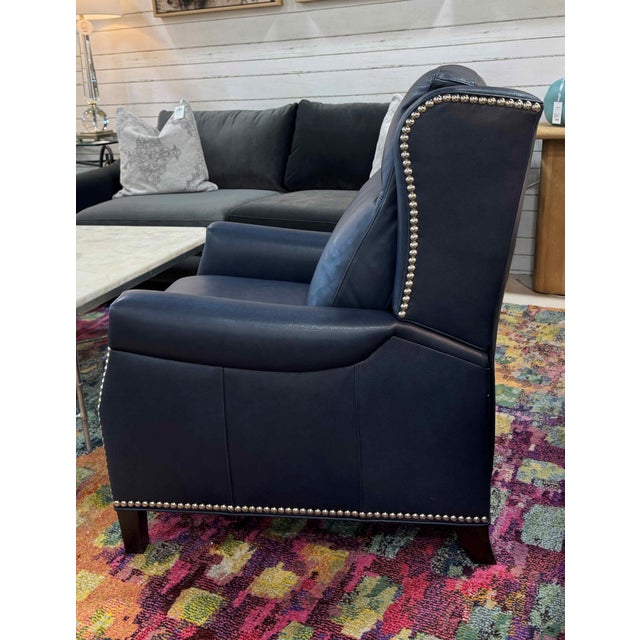 Early 21st Century Hancock & Moore Navy Blue Leather Recliners, a Pair For Sale - Image 5 of 9