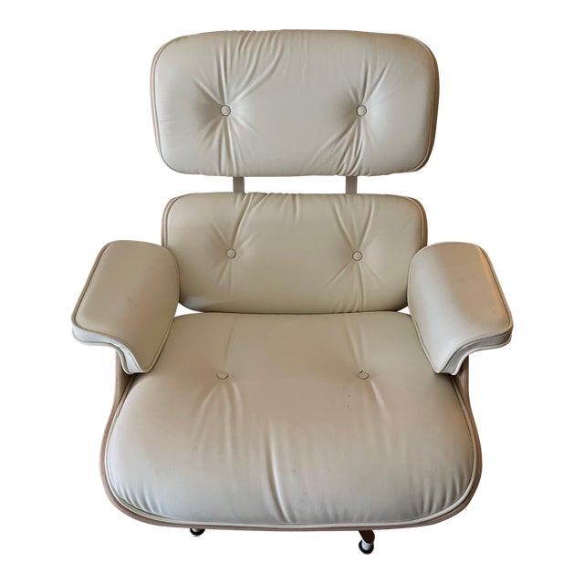 Price Drop! Eames Cream Leather Lounge Chair Chairish