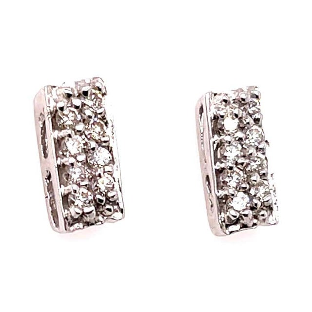 Contemporary 14 Karat White Gold Fancy Earrings With Round Diamonds For Sale - Image 3 of 10