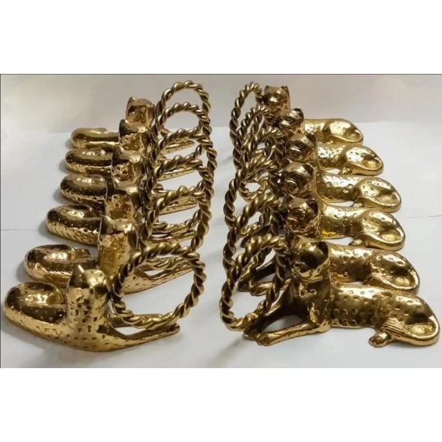 Metal Vintage Ornate Brass Reclining Jaguar Dinner Napkin Holders ~ Set of 12 For Sale - Image 7 of 8