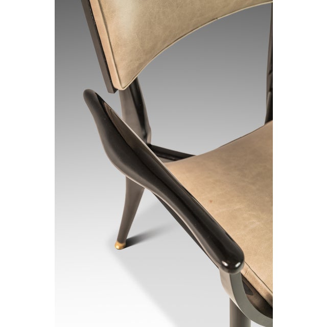 Black Mid-Century Modern Architectural Ebonized Armchair in Maple, Leather & Brass Attributed to Harold Schwartz for Romweber, Usa, 1960s For Sale - Image 8 of 12