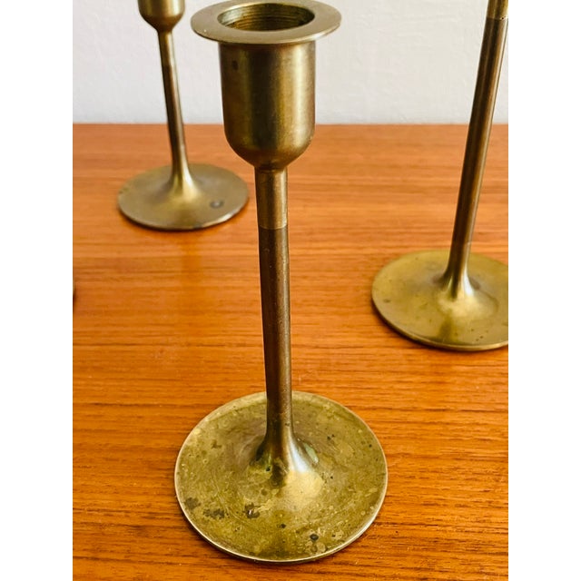 Mid-Century Brass Candlesticks, Set of 6 For Sale - Image 4 of 18