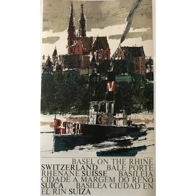 Mid-Century Modern Vintage 1960s Swiss Travel Poster, Hugo Wetli, Basel on the Rhine For Sale - Image 3 of 8
