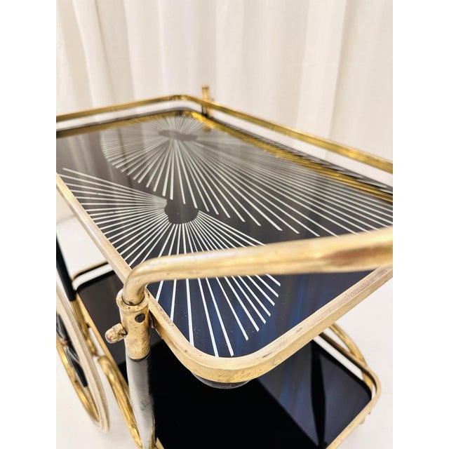 Art Deco Brass and Black Glass Serving Bar Trolley, 1950s For Sale - Image 11 of 18