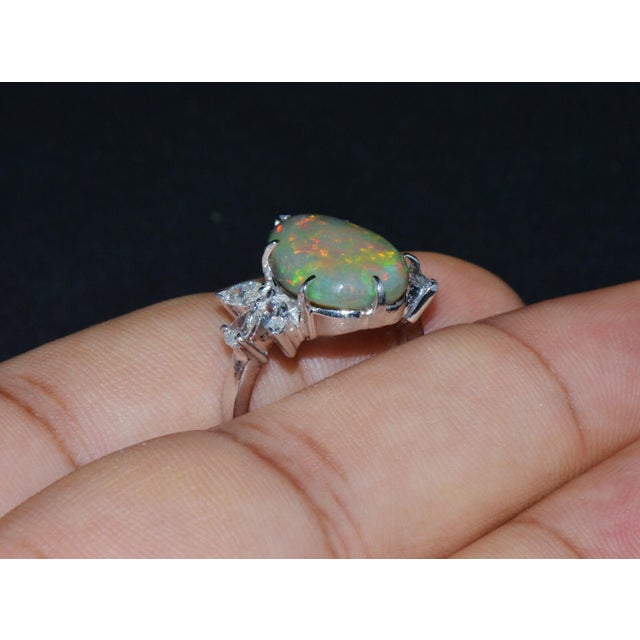 Certified Natural 4.66Cts VS F Diamond Green Opal 18K Solid Gold Cocktail Ring, size 6.75 For Sale - Image 11 of 11