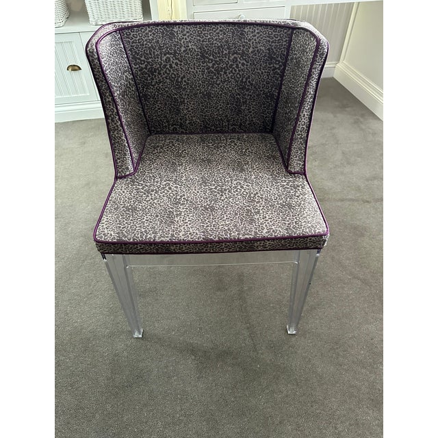 2010s Transitional Lavender Geometric Wing Back Chair With Lucite Base For Sale - Image 5 of 7