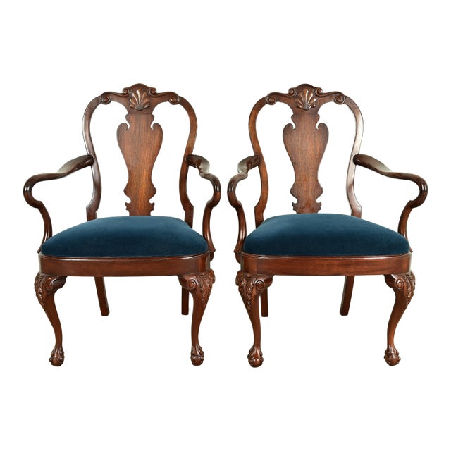 Smith & Watson Georgian Carved Mahogany Armchairs, Pair For Sale
