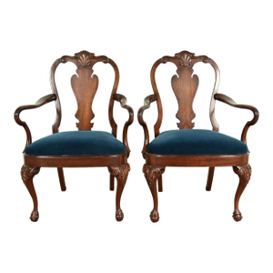 Smith & Watson Georgian Carved Mahogany Armchairs, Pair