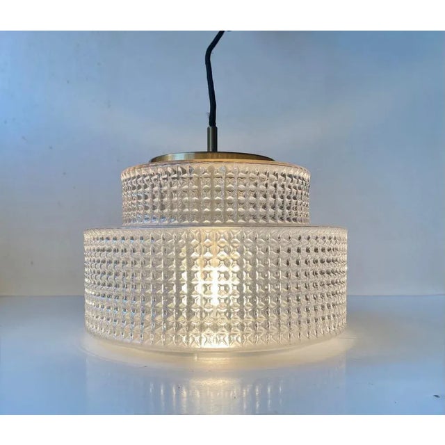 Scandinavian Modern Glass and Brass Pendant Lamp by Vitrika, 1960s For Sale - Image 8 of 9