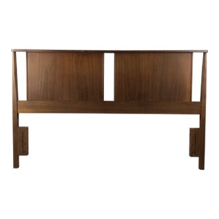 Mid Century Modern Walnut Headboard With Turned Wood Frame For Sale