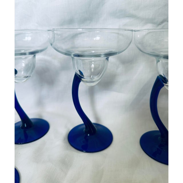 Mid-Century Modern Libbey "Bravura" Blue Stem Margarita Glasses Set of 8 For Sale - Image 3 of 8