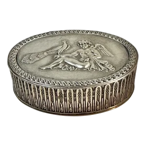 1920s Art Deco Silver Box With Cherub and Peacock in Relief