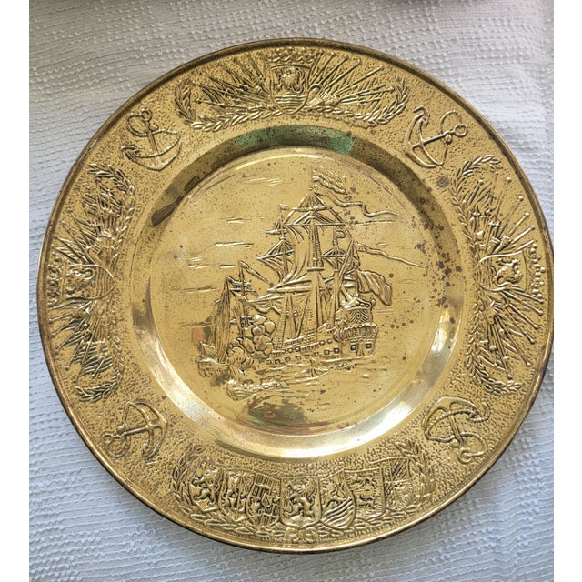 Nautical Large Mid 20th Century English Repoussé Brass Nautical Wall Plaques - Pair For Sale - Image 3 of 6