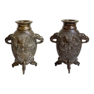 19th Century Chinese Bronze Dragon Vases a Pair For Sale
