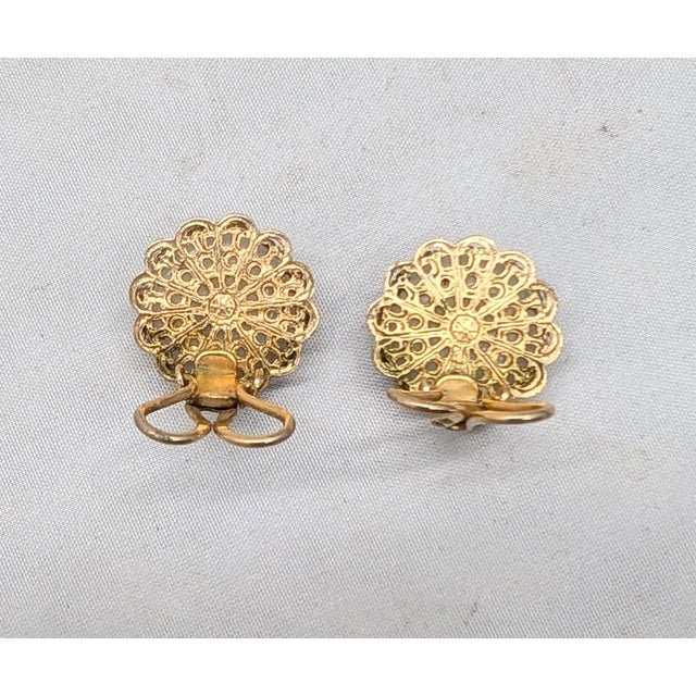 Metal Vintage 1950s Signed Napier Round Goldtone Faux-Moonstone Clip Earrings- 2 Pieces For Sale - Image 7 of 7
