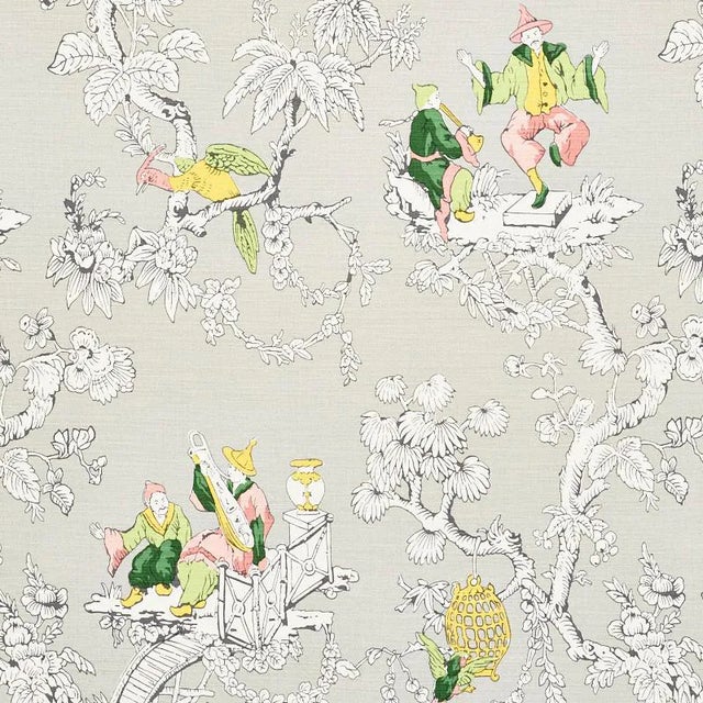 Sample - Schumacher Chinoiserie Moderne Fabric in Soft Grey For Sale