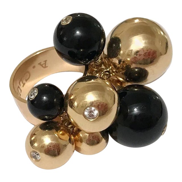 Andrew Clunn 18kt Yellow Gold and Onyx Tassel Ring With Diamonds For Sale