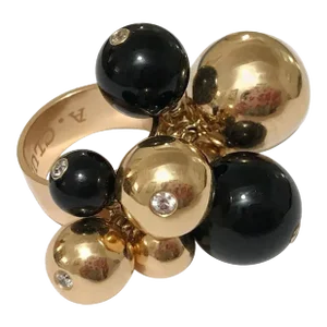 Andrew Clunn 18kt Yellow Gold and Onyx Tassel Ring With Diamonds