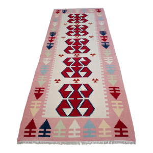 Vintage Turkish Hand Woven Kilim Rug. Flat Weave Hallway Rug Kitchen Decor - 3′3″ × 9′6″