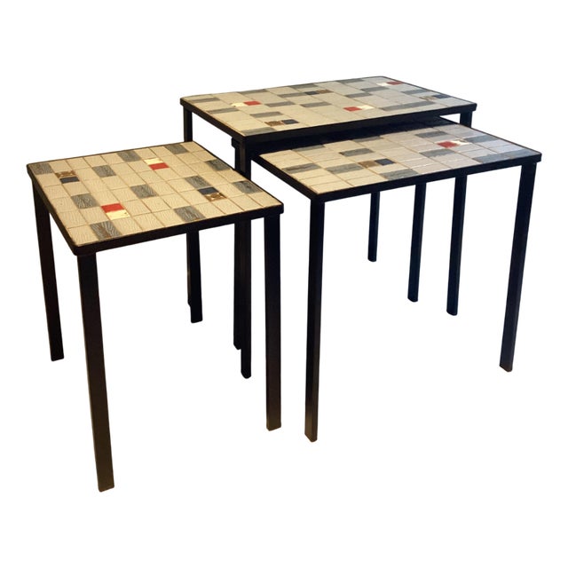 Nesting Ceramic Tables, France, 1960s, Set of 3 For Sale