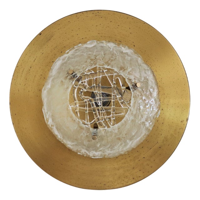 Mid-Century Italian Flush Mount in Brass and Murano Glass by Angelo Brotto for Esperia, 1960s For Sale