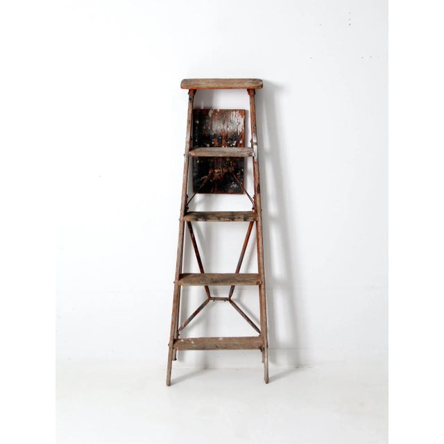 Vintage Rustic Painted Wooden Ladder For Sale - Image 10 of 12