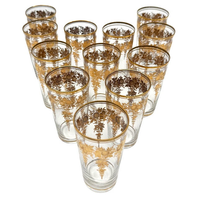 Glass 12 Belle Époque Gilt Floral Crystal Tumblers, Suitable for Champagne / Wine For Sale - Image 7 of 18