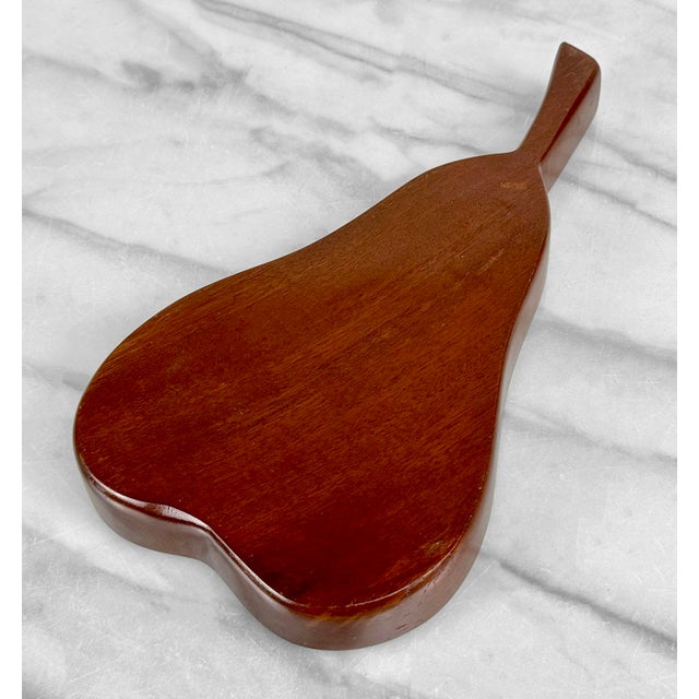 Wood Mid-Century Boho Mahogany Carved Pear Catchall Trinket Bowl Dish For Sale - Image 7 of 8