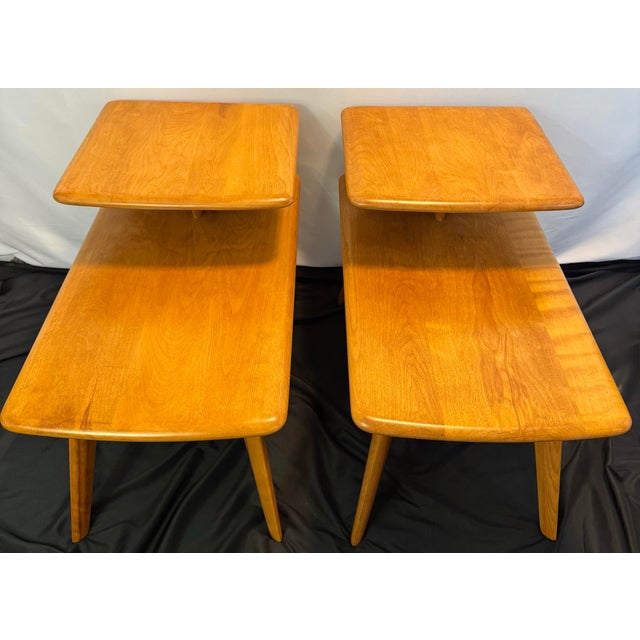Heywood-Wakefield 2 MCM Vintage Authentic Heywood-Wakefield Champagne M-308-G Step End Tables For Sale - Image 4 of 12