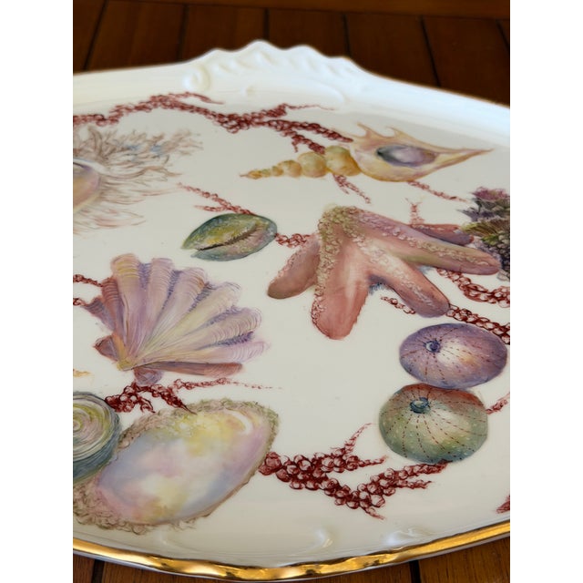 Coastal Hand Painted Coastal Seashell Porcelain Tray by Carol Psches With Gilt Edge For Sale - Image 3 of 12