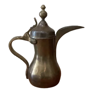 Antique Middle Eastern Dallah Arabic Solid Brass Coffee Pot, Stamped
