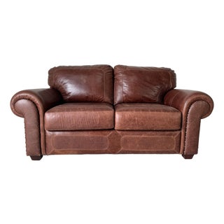 Stickley Santa Fe Brown Leather Loveseat For Sale