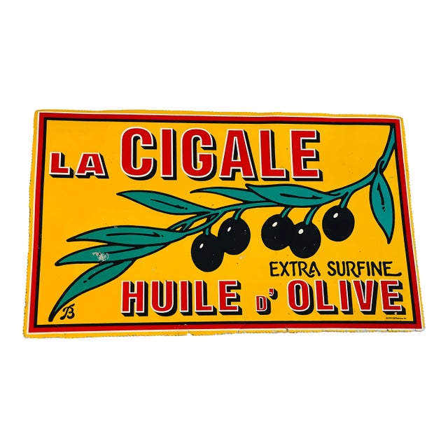 French Vintage Olive Oil Sign Restaurant/ Kitchen Decor For Sale