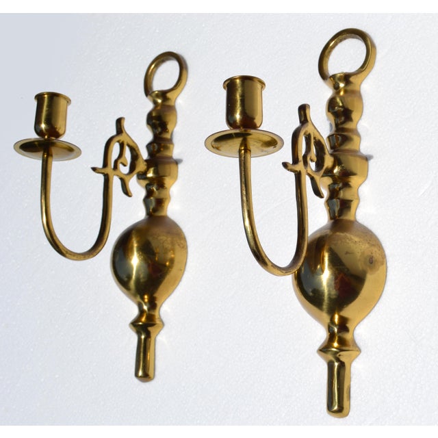 Mid-Century Modern Late 20th Century Mid-Century Modern Cast Brass Candle Holder Wall Sconces - A Pair For Sale - Image 3 of 17