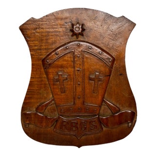 C1919 Hand-Carved Heraldic School Crest Plaque — Rivington & Blackrod Grammar School, Lancashire Wall Crest Sculpture For Sale