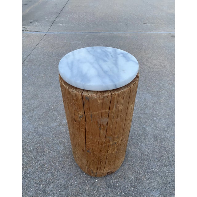 Wood Wabi Sabi Pine + Marble Drink Table For Sale - Image 7 of 10