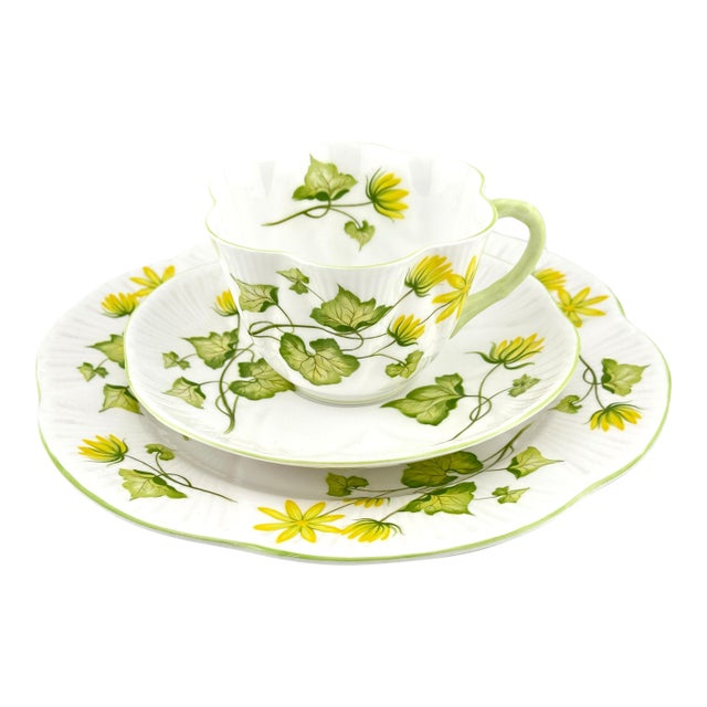 Shelley Cenandine Trio Dainty Shape, Vintage English Bone China 3 Piece Tea Set For Sale