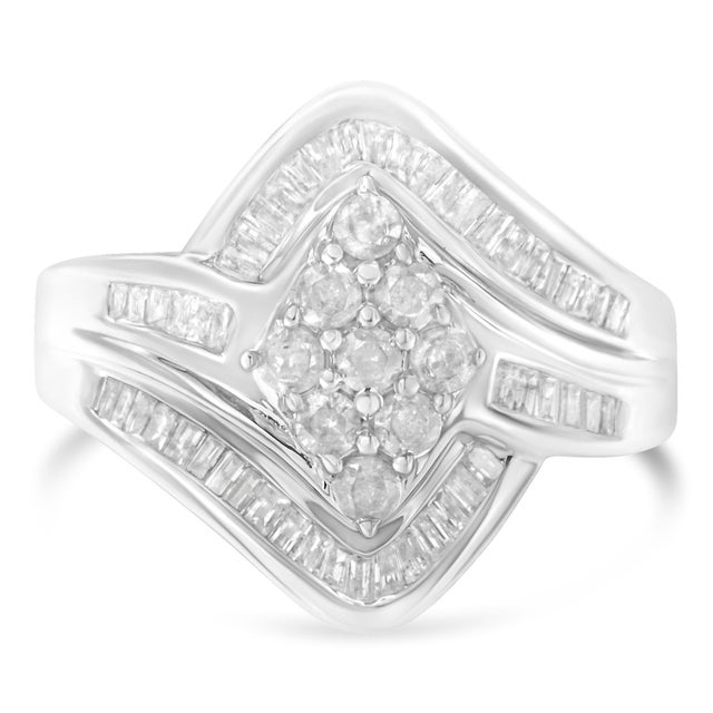 Contemporary 10K White Gold Diamond Bypass Cluster Ring (1 Cttw, I-J Color, I2-I3 Clarity) - Size 6-1/2 For Sale - Image 3 of 6